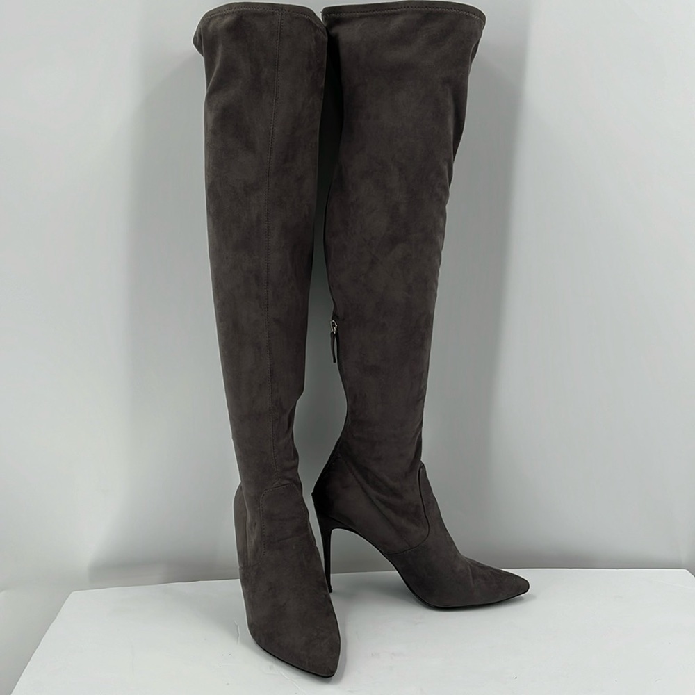 Steve Madden Tall Pointed-Toe Stiletto Over-The-Knee Boots in Charcoal